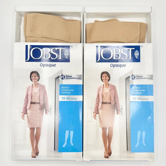 2 Pair JOBST Opaque Knee Petite Medium 15-20 mmHg Natural Compression Stockings - Picture 2 of 6